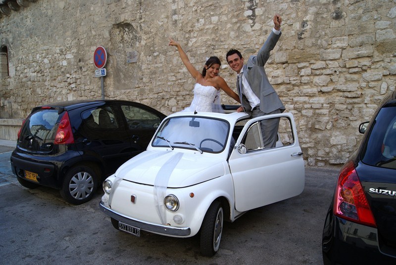 Mariage en Fiat 500 Blanche