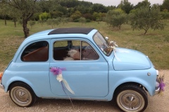 Mariage en Fiat 500 Bleue